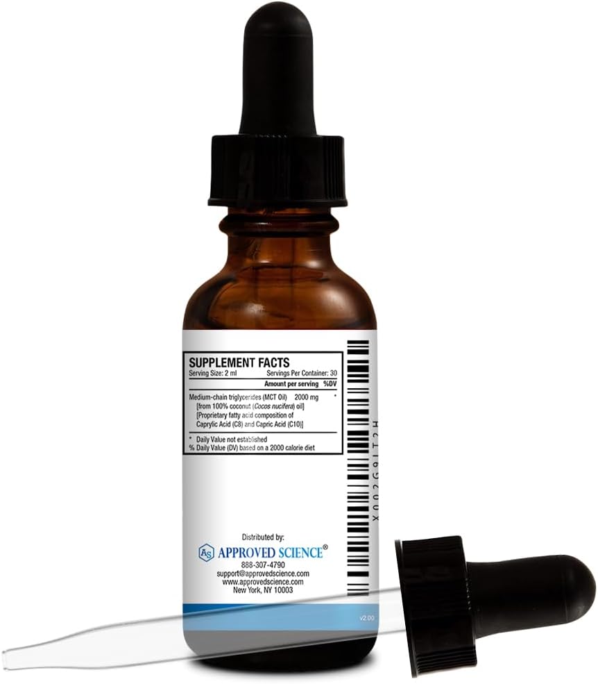 3-Pack Approved Science® MCT Oil - Vegan Medium-Chain Triglyceride Oil with Caprylic Acid (C8) and Capric Acid (C10) - 60 ml Each