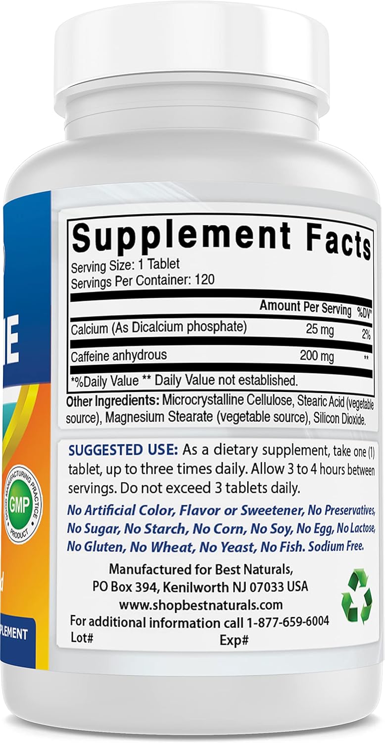 3 Pack Best Naturals Caffeine Pills 200mg Tablets - Non Habit-Forming - No Crash or Jitters - 360 Tablets Total