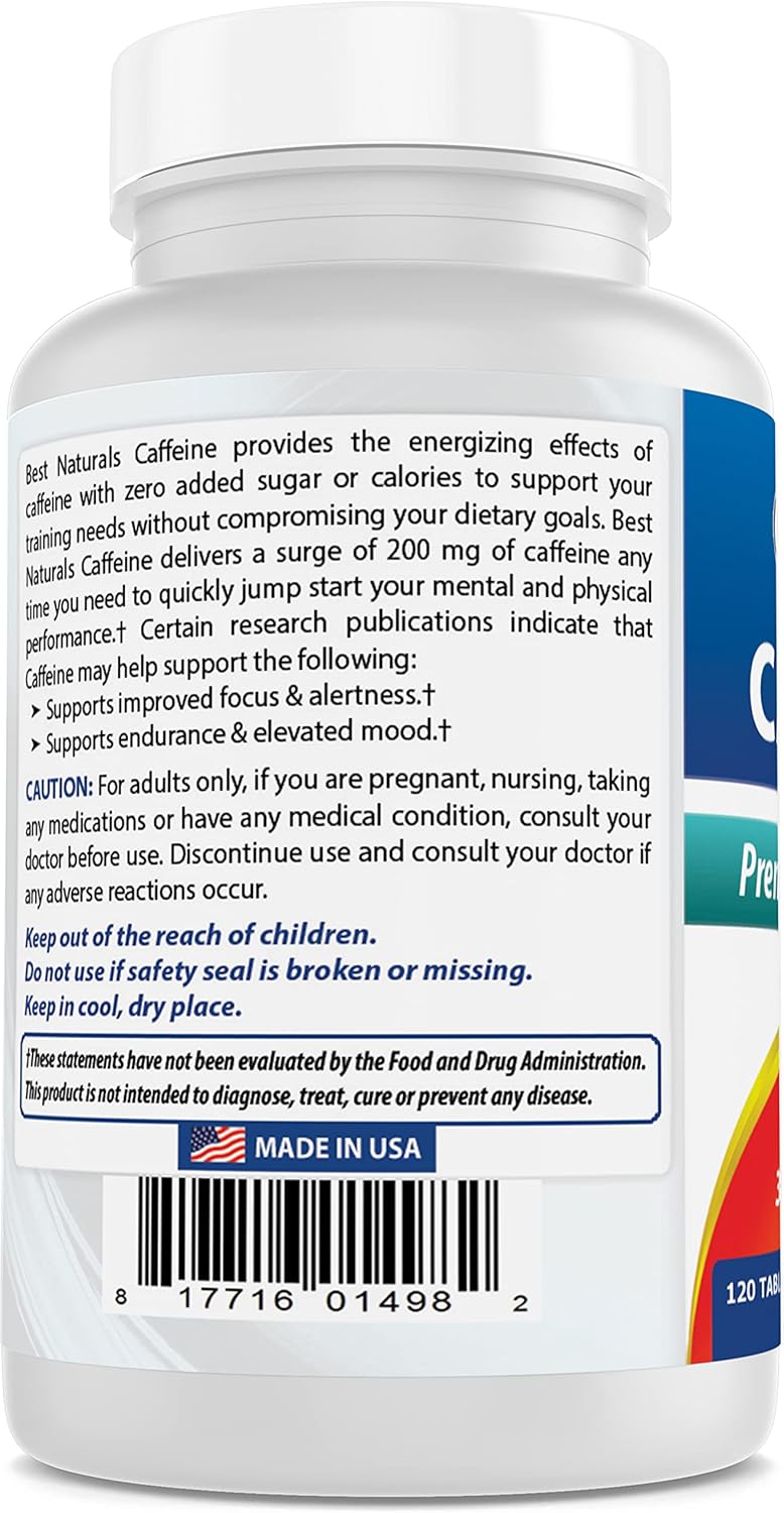 3 Pack Best Naturals Caffeine Pills 200mg Tablets - Non Habit-Forming - No Crash or Jitters - 360 Tablets Total