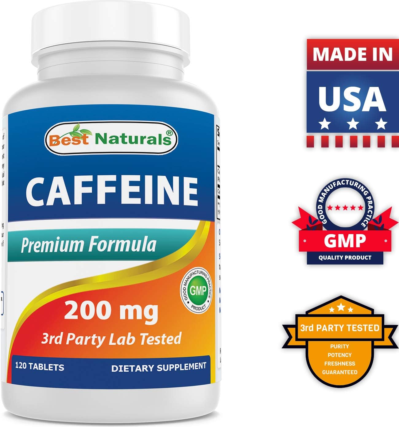3 Pack Best Naturals Caffeine Pills 200mg Tablets - Non Habit-Forming - No Crash or Jitters - 360 Tablets Total