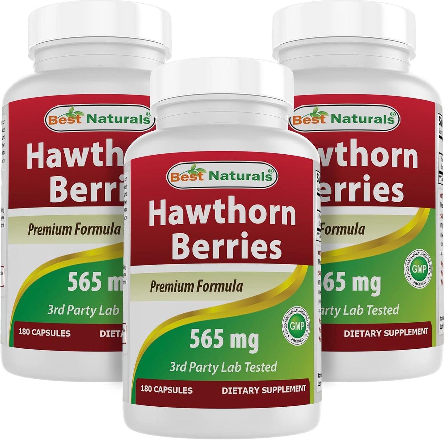 3-Pack Best Naturals Hawthorn Berry 565 mg Capsules - 180 Count per Bottle - Total of 540 Capsules