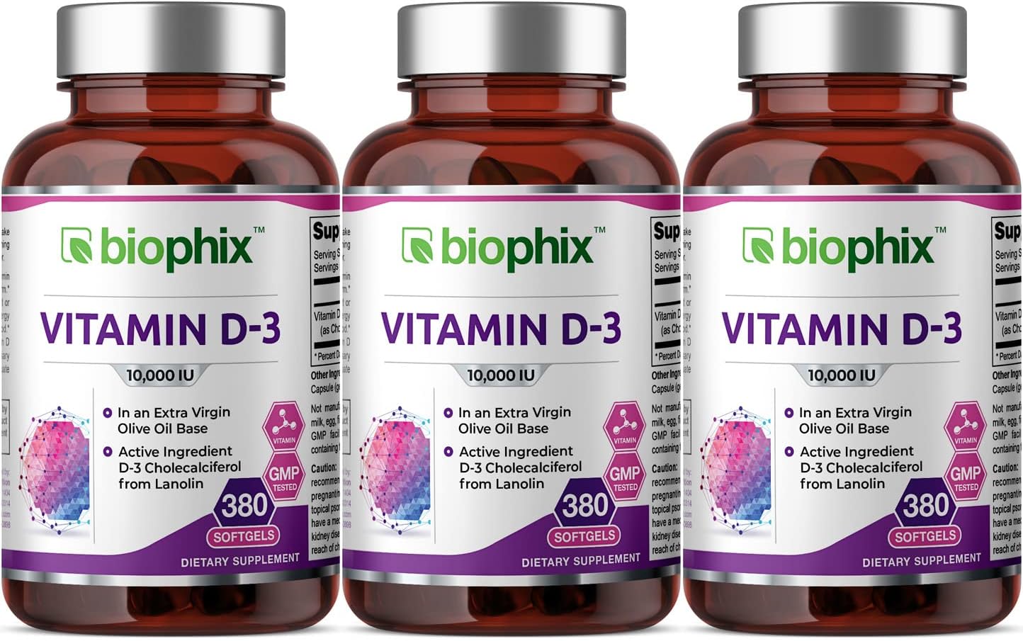 3 Pack Biophix Vitamin D-3 10000 IU Softgels - High-Potency Immune Support for Strong Bones, Non-GMO, Soy-Free
