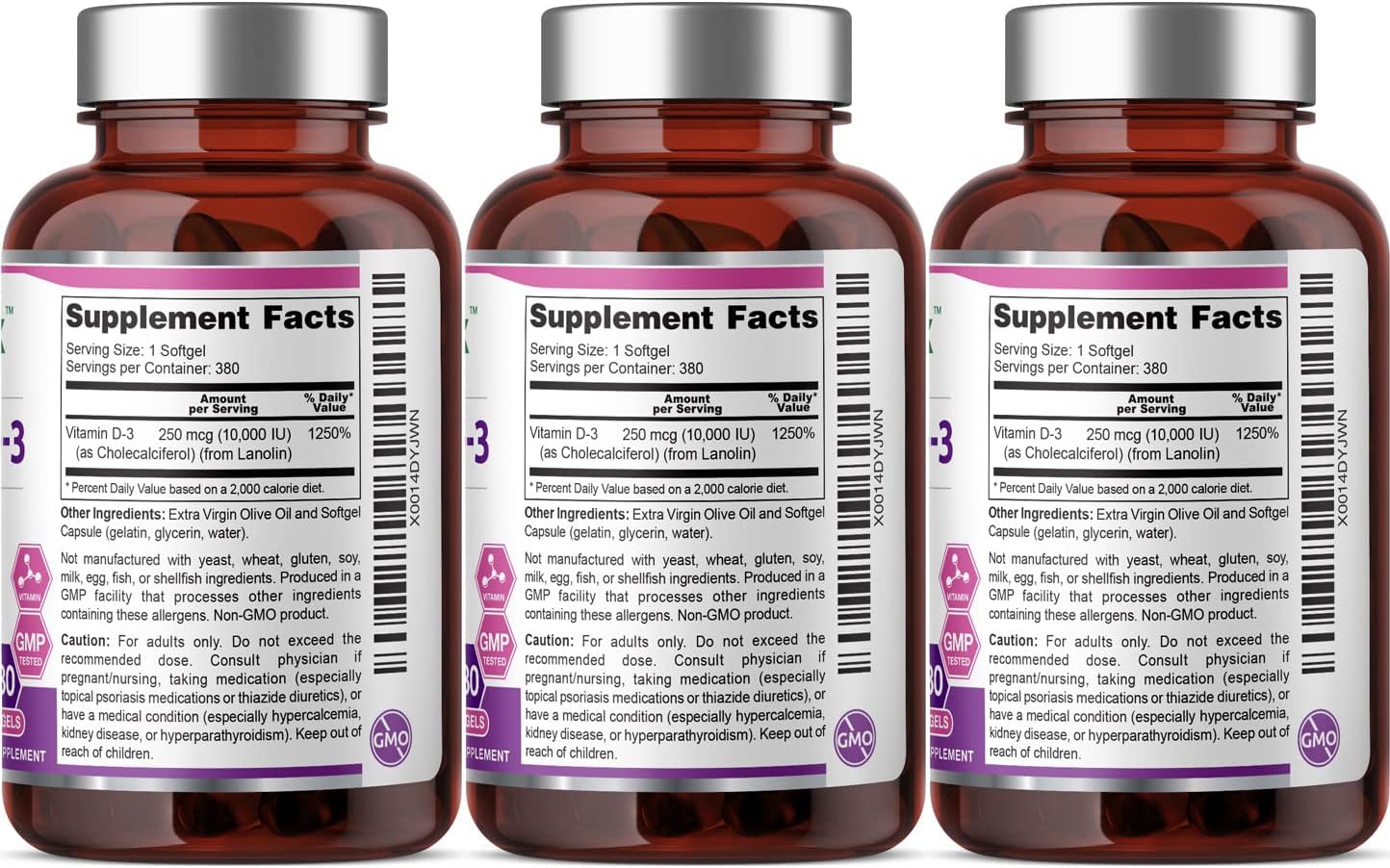 3 Pack Biophix Vitamin D-3 10000 IU Softgels - High-Potency Immune Support for Strong Bones, Non-GMO, Soy-Free