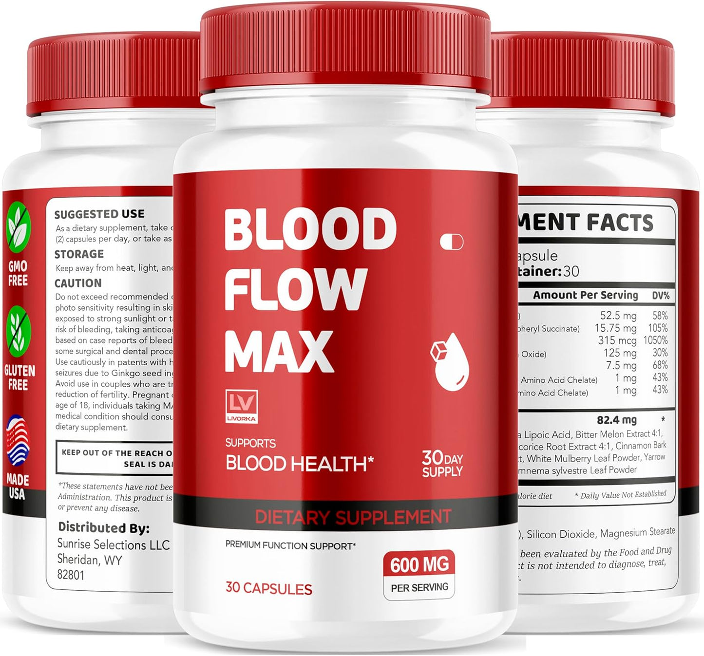 3 Pack Blood Flow Max Capsules for General Wellness - 90 Pills for 3 Months of Blood Support