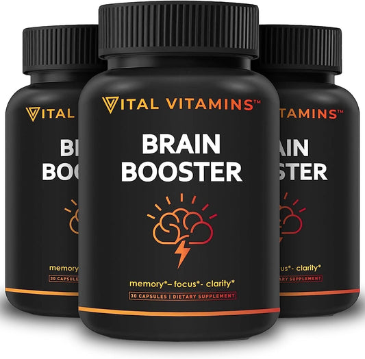 3 Pack Brain Supplements for Memory, Focus, and Energy - Nootropic Brain Support with Vitamin B12, Gingko Biloba, and DMAE
