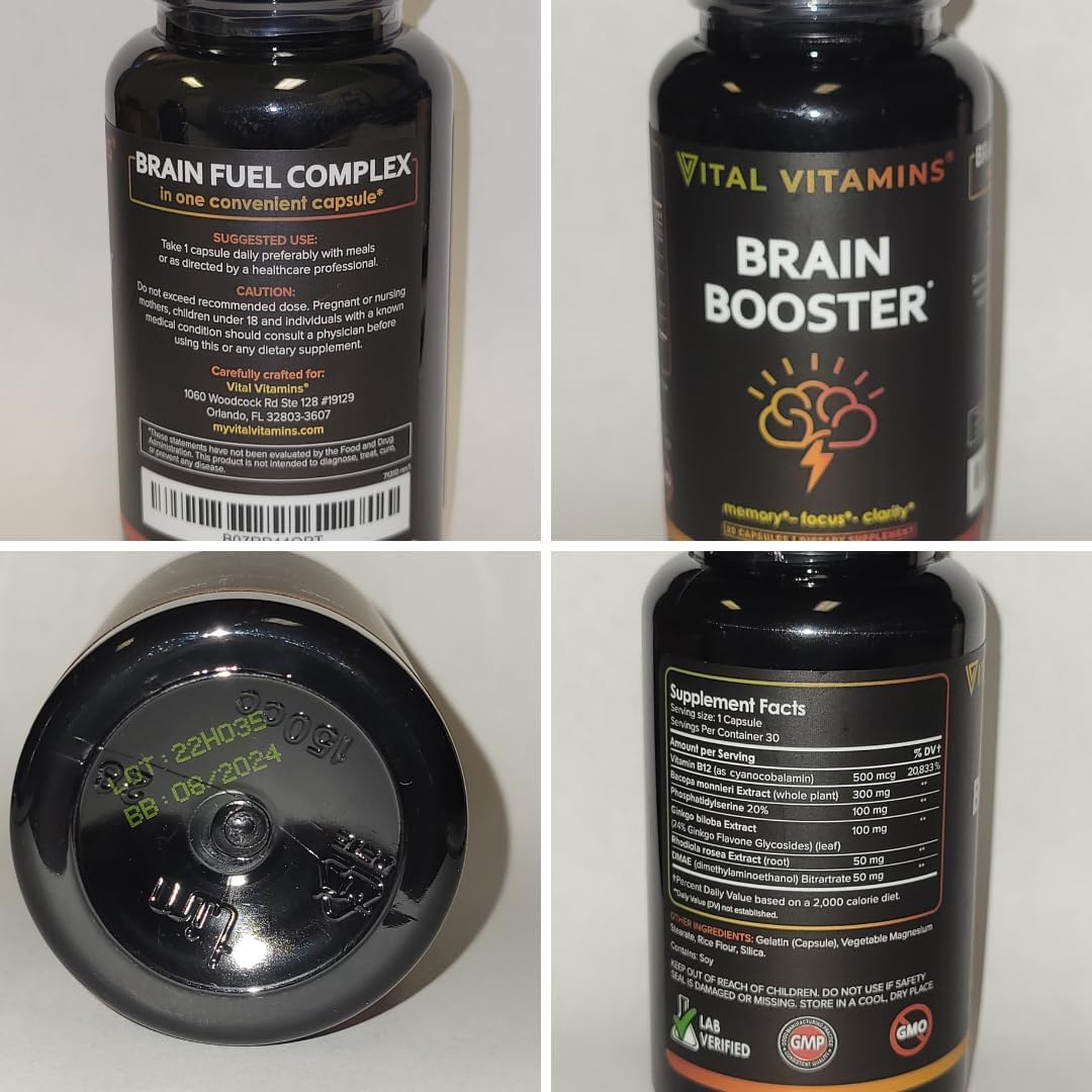 3 Pack Brain Supplements for Memory, Focus, and Energy - Nootropic Brain Support with Vitamin B12, Gingko Biloba, and DMAE
