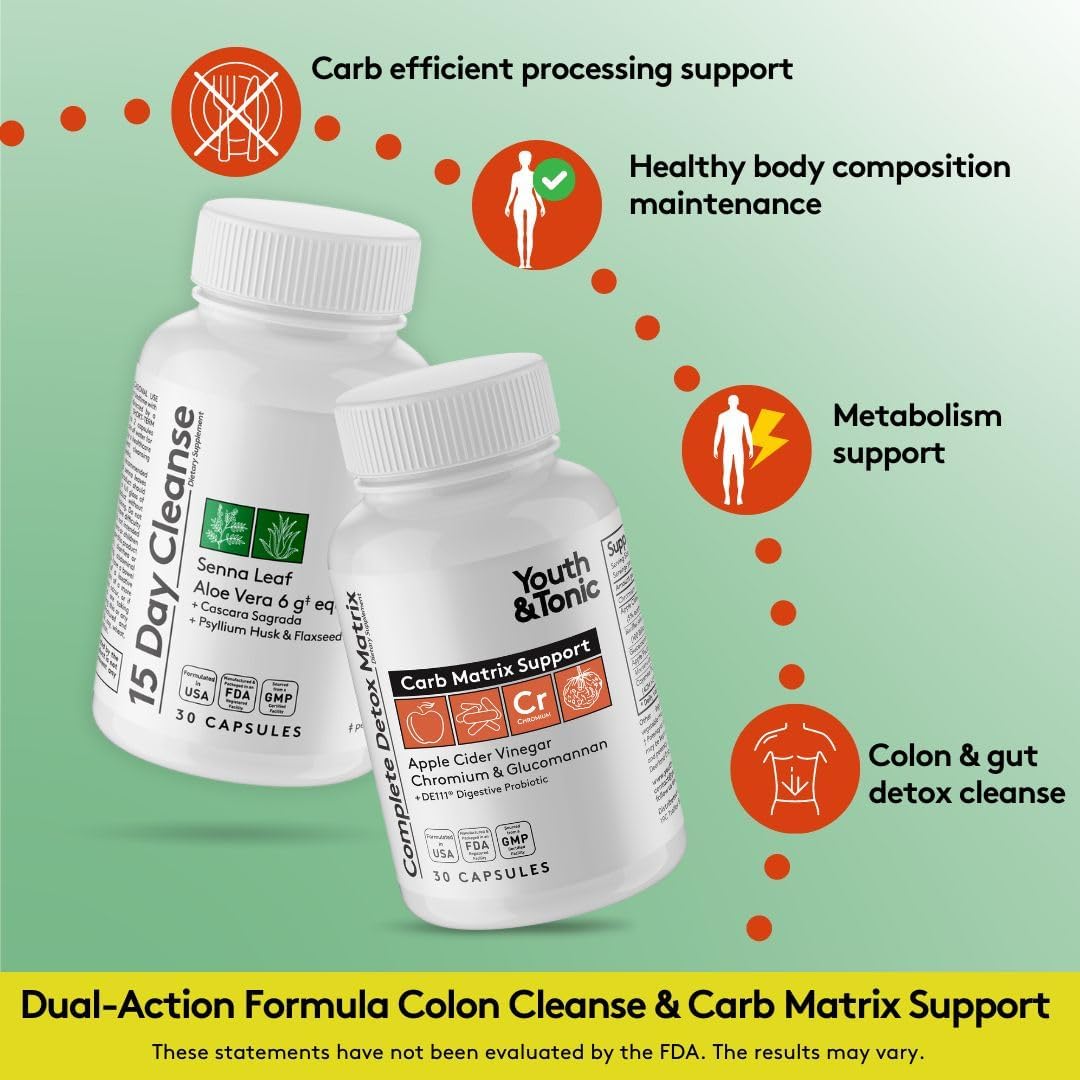 3-Pack Bundle: Youth & Tonic Whole Body Cleanse - 15 Day Colon Cleanser, System Alkalizing, Detox Matrix, Kidney Cleanse - Promotes Urinary Tract & Bladder Health