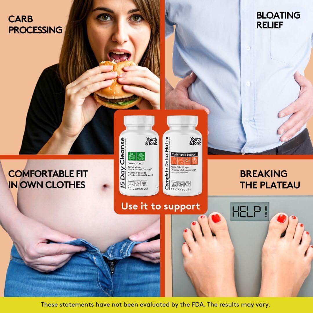 3-Pack Bundle: Youth & Tonic Whole Body Cleanse - 15 Day Colon Cleanser, System Alkalizing, Detox Matrix, Kidney Cleanse - Promotes Urinary Tract & Bladder Health