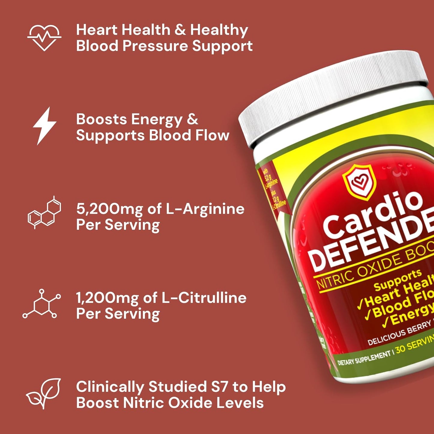 3 Pack Cardio Defender: L-Arginine & L-Citrulline Supplement for Heart Health & Nitric Oxide Booster - 5,200mg L-Arginine - Cardiovascular Support
