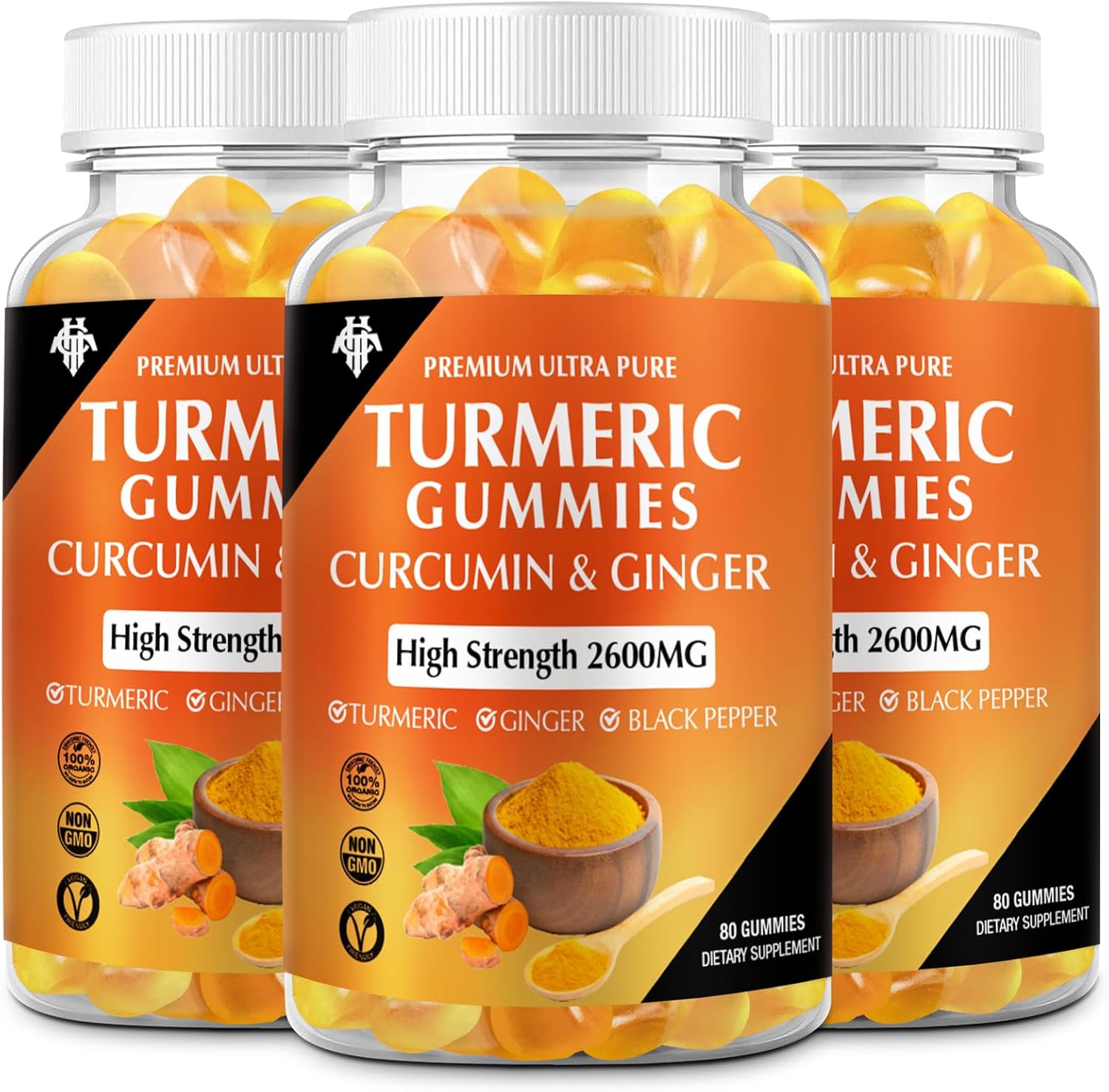 3 Pack CHANUBITO Turmeric Curcumin Gummies with Ginger & Black Pepper - Immune Support for Adults - Vegan, Gluten Free, Low Sugar Vegan Gummies