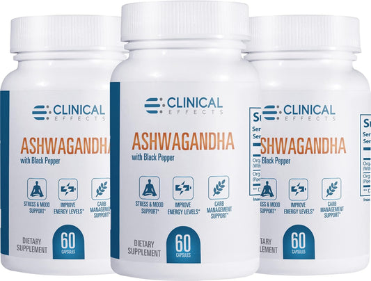 3 Pack Clinical Strength Ashwagandha Capsules with Black Pepper for Stamina and Calm - 180 Capsules - Made in USA