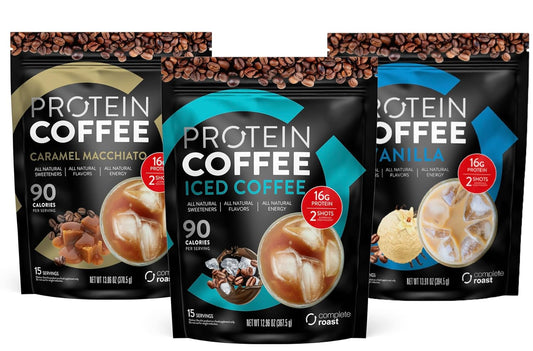 3-Pack Complete Roast Coffee Bundle with Shaker - Caramel, Iced, Vanilla Flavor