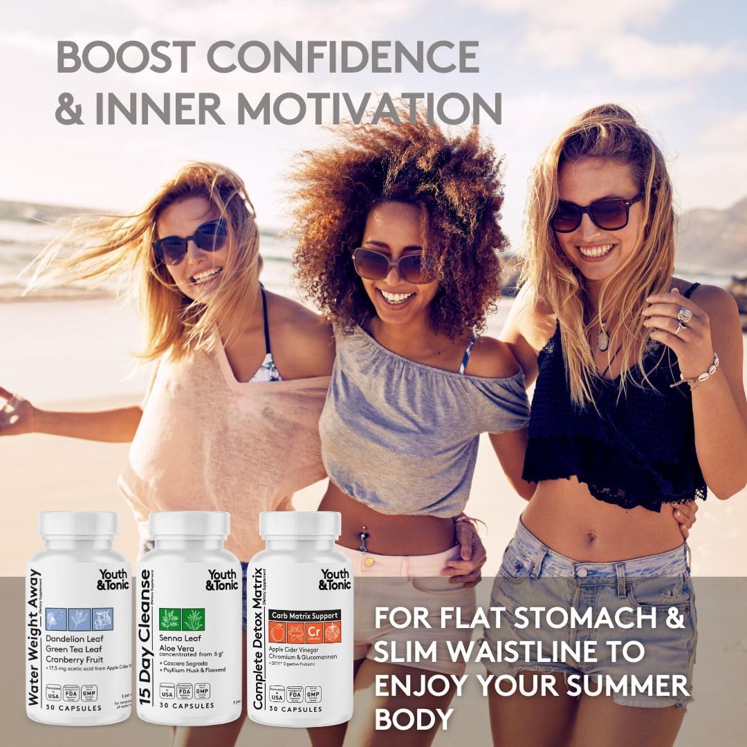 3-Pack Detox Cleanse Kit for Weight Management - Colon Cleanser, Water Loss Pills, Probiotics, Dandelion, ACV - Boost Metabolism, Reduce Bloating - 90 Pills