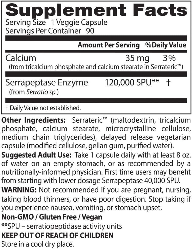 3 Pack Doctor's Best High Potency Serrapeptase 120,000 SPU 90 Veggie Capsules