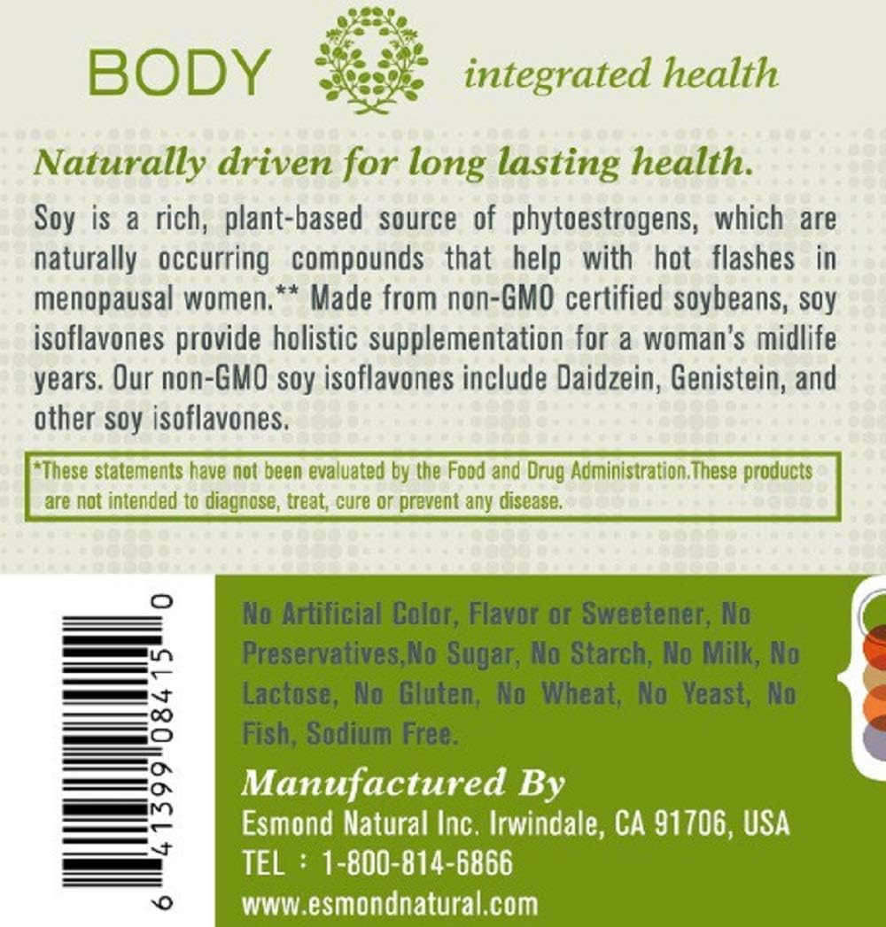 3 Pack Esmond Natural Soy Isoflavones Non-GMO Capsules for Menopausal Health & Hot Flashes - GMP Certified, Made in USA, 250mg, 180 Count