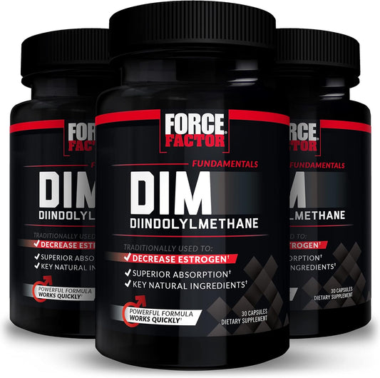 3-Pack Force Factor DIM Pills - Decrease Estrogen in Men, 300mg Diindolylmethane Supplement with Natural Ingredients, Fast-Acting Formula, 90 Capsules