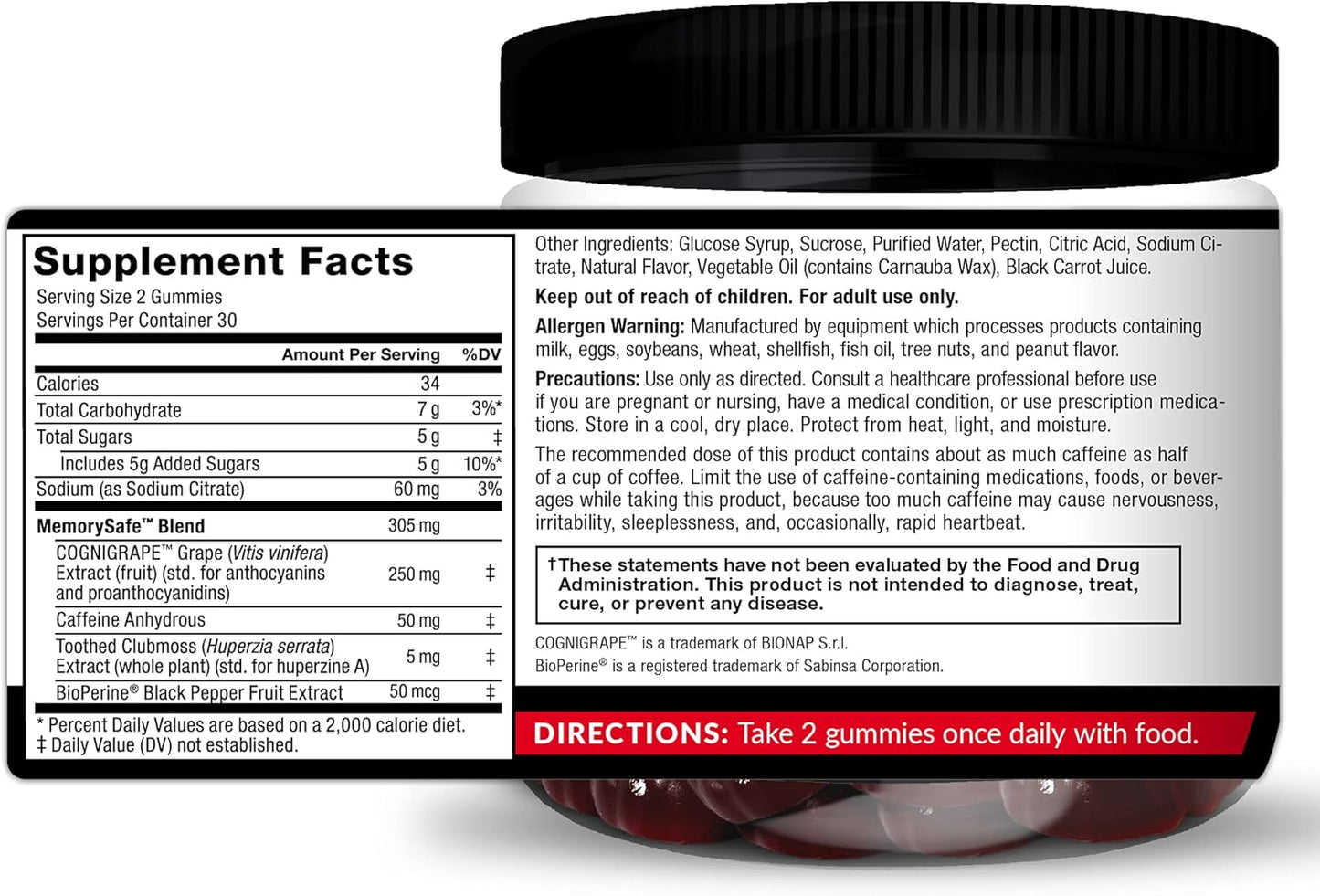 3-Pack FORCE FACTOR Forebrain Gummies: Nootropic Brain Support Supplement with COGNIGRAPE & Huperzine A for Memory, Focus, Recall & Sharpness
