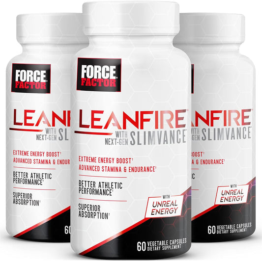 3-Pack Force Factor LeanFire with Next-Gen SLIMVANCE: Energy Pills with B Vitamins & Caffeine for Metabolism Boost & Workout Performance