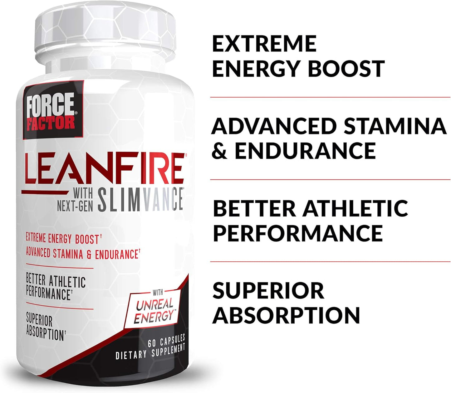 3-Pack Force Factor LeanFire with Next-Gen SLIMVANCE: Energy Pills with B Vitamins & Caffeine for Metabolism Boost & Workout Performance