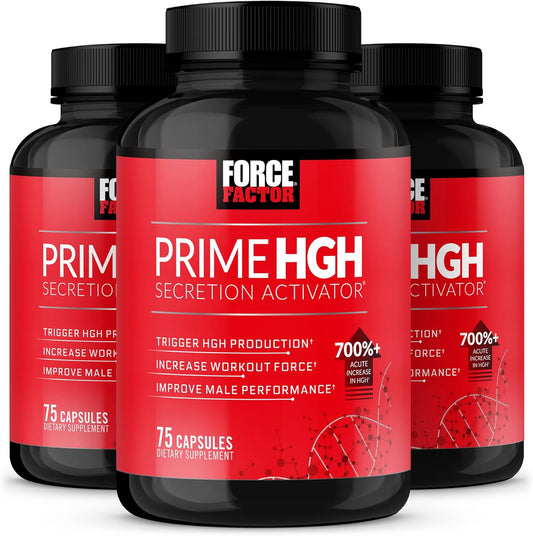 3-Pack Force Factor Prime HGH Supplement for Men - Activates HGH Secretion, Boosts Workout Force, & Enhances Performance with AlphaSize, 225 Count