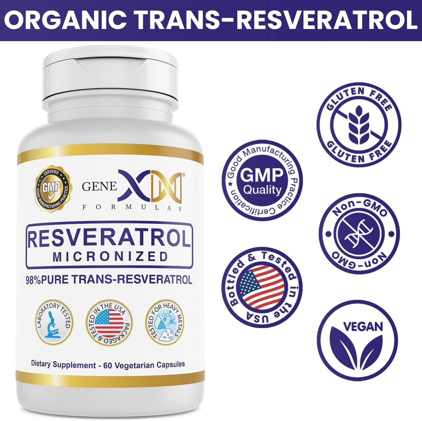 3 Pack Genex Formulas 98% Pure Trans-Resveratrol Capsules with BioPerine® - 600mg Micronized, Lab-Tested for Healthy Aging