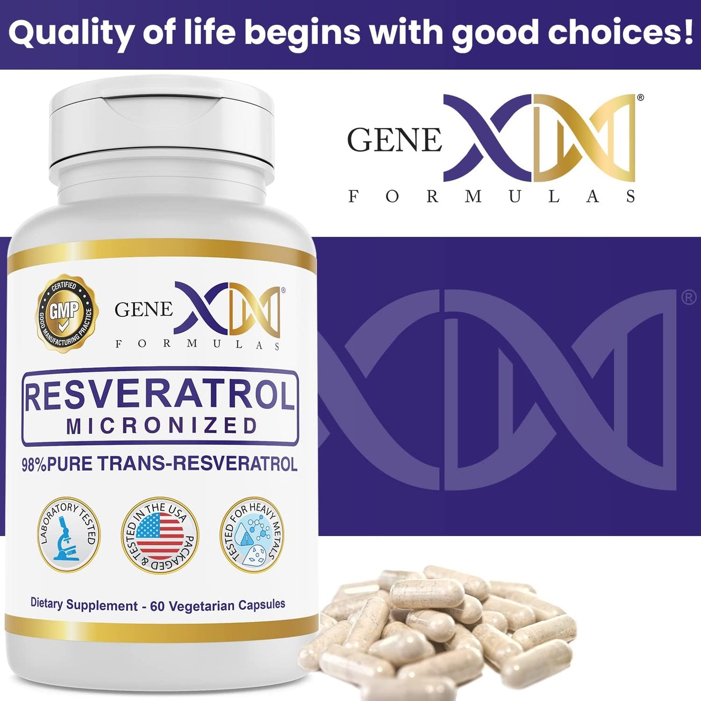 3 Pack Genex Formulas 98% Pure Trans-Resveratrol Capsules with BioPerine® - 600mg Micronized, Lab-Tested for Healthy Aging