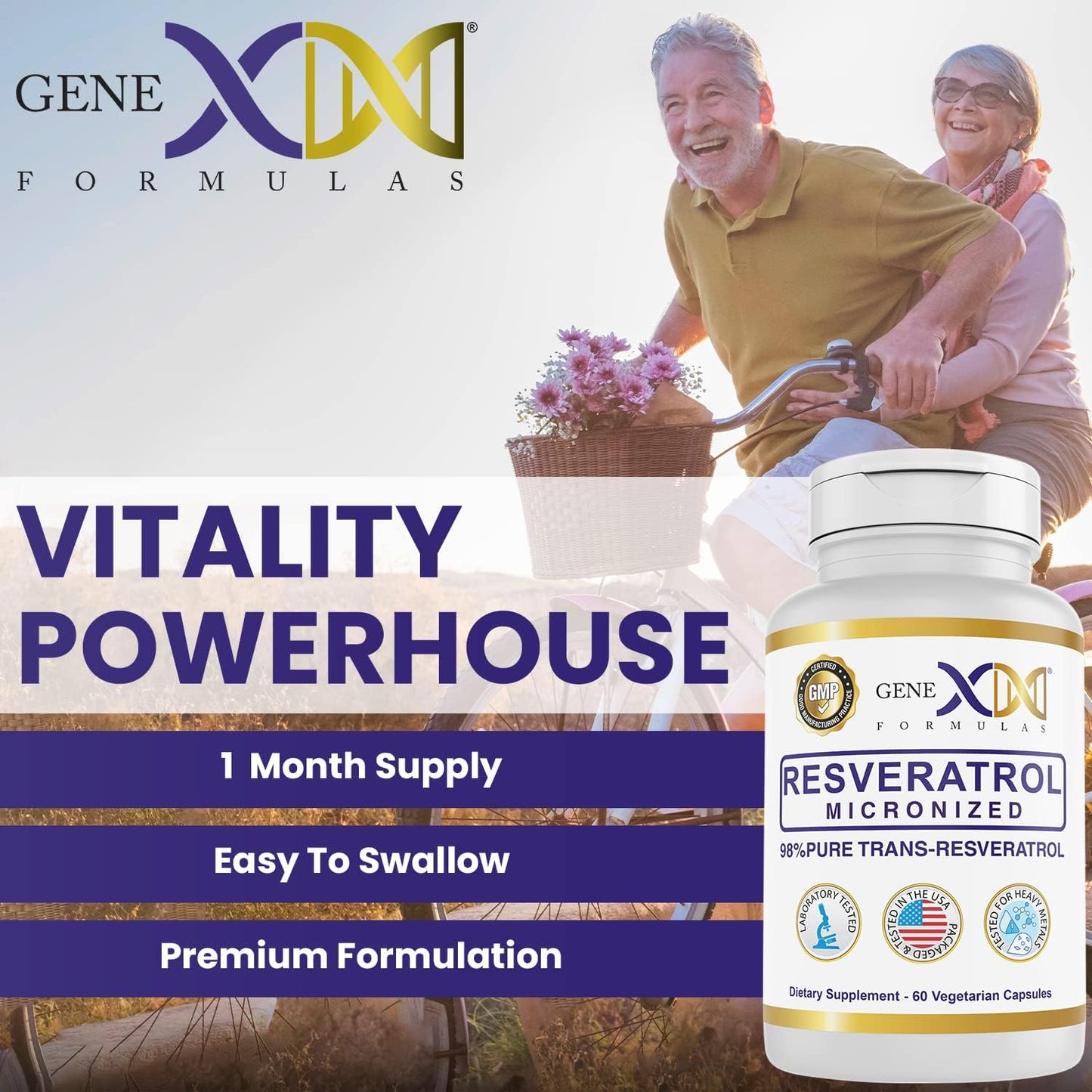 3 Pack Genex Formulas 98% Pure Trans-Resveratrol Capsules with BioPerine® - 600mg Micronized, Lab-Tested for Healthy Aging