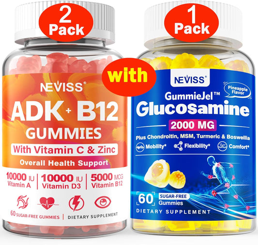 3-Pack Immune Support Gummies: Vitamin ADK, B12, and Glucosamine - Natural Health Supplements for Wellness