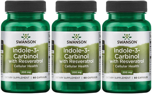3 Pack Indole-3-Carbinol with Resveratrol Capsules - Natural Cellular Protection & Hormone Balance Supplement (60 Capsules, 200mg)