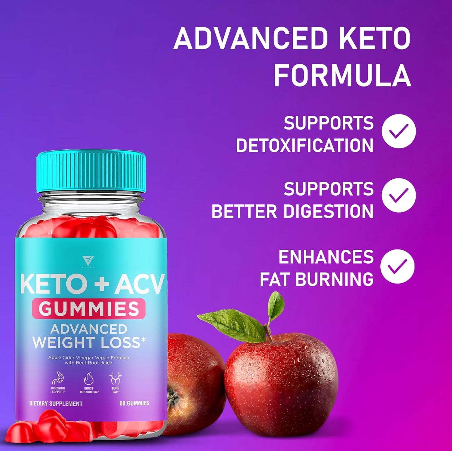 3 Pack Keto ACV Gummies for Advanced Slimming Formula - 1000MG Apple Cider Vinegar Gummy Supplement (180 Gummies)