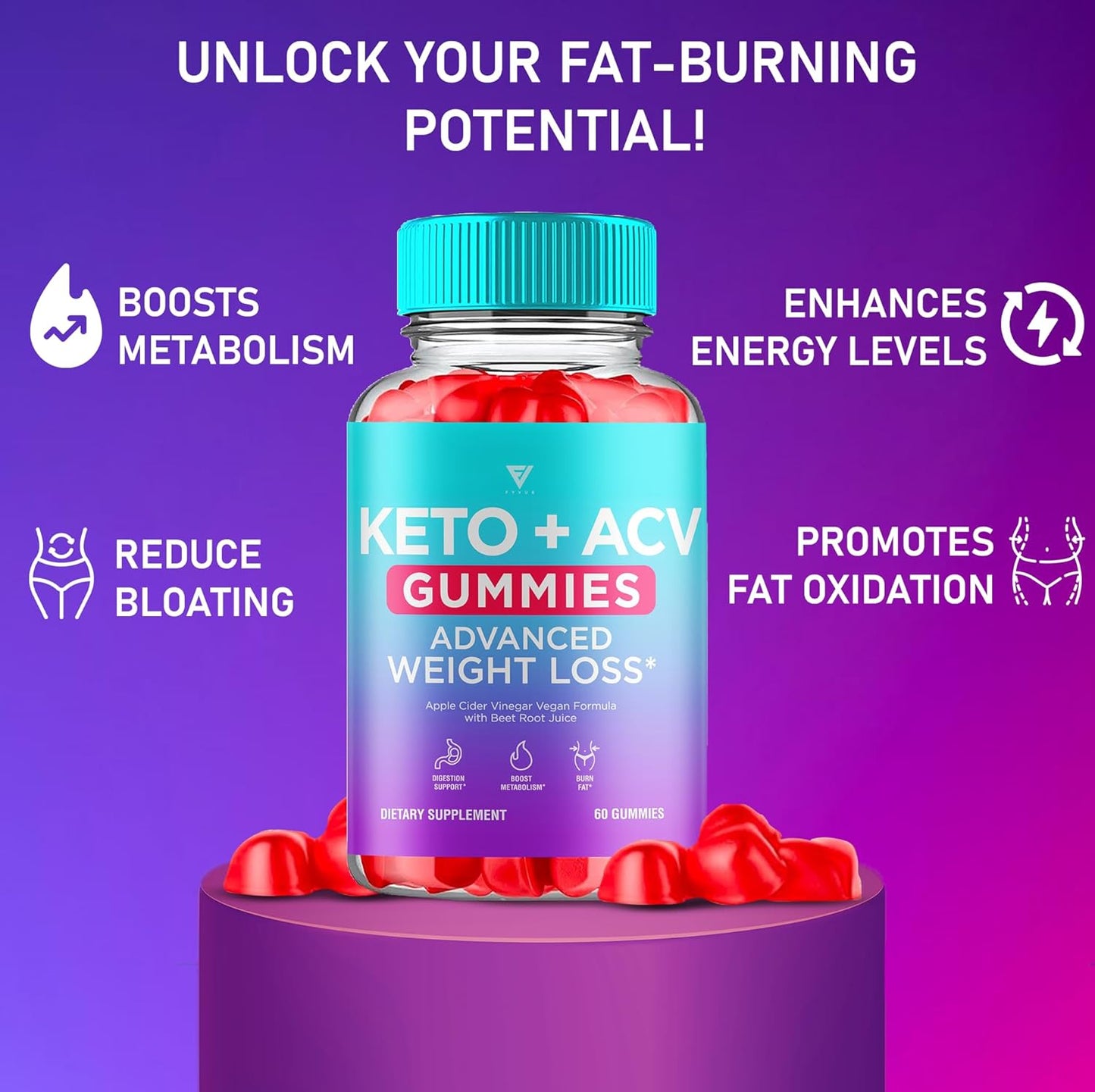 3 Pack Keto ACV Gummies for Advanced Slimming Formula - 1000MG Apple Cider Vinegar Gummy Supplement (180 Gummies)