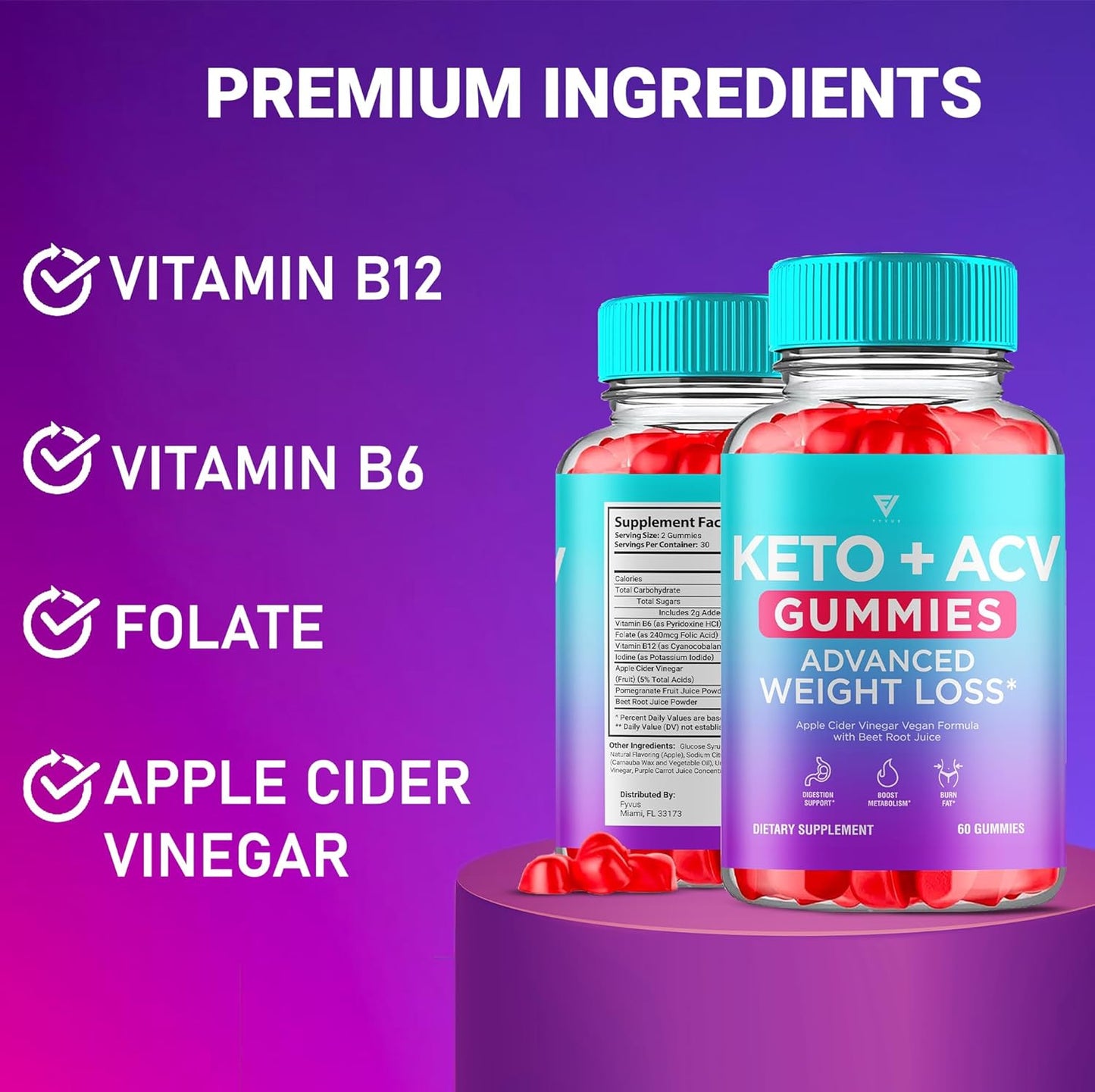 3 Pack Keto ACV Gummies for Advanced Slimming Formula - 1000MG Apple Cider Vinegar Gummy Supplement (180 Gummies)
