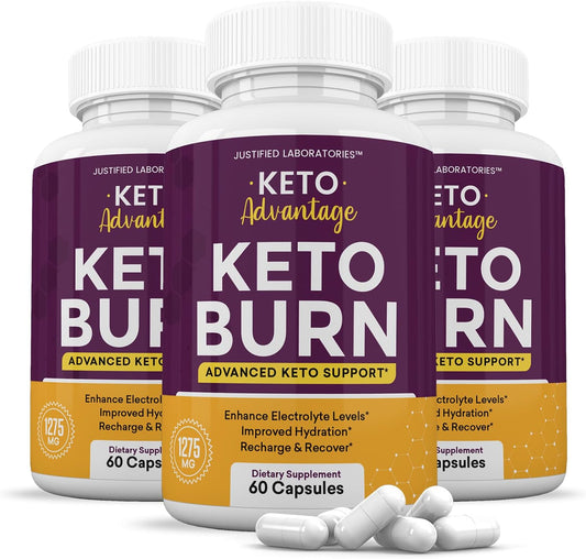 3 Pack Keto Advantage Keto Burn Pills 1275MG with Apple Cider Vinegar & Green Tea - 180 Capsules