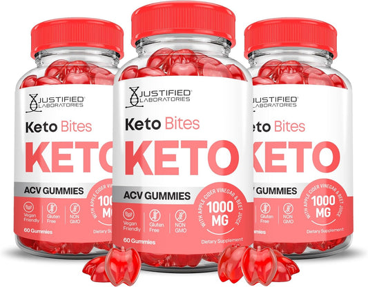 3 Pack Keto Bites Gummies with ACV & B12 | 1000MG Advanced Formula | Vegan & Non GMO | Apple Cider Vinegar & Pomegranate Beet Juice Powder