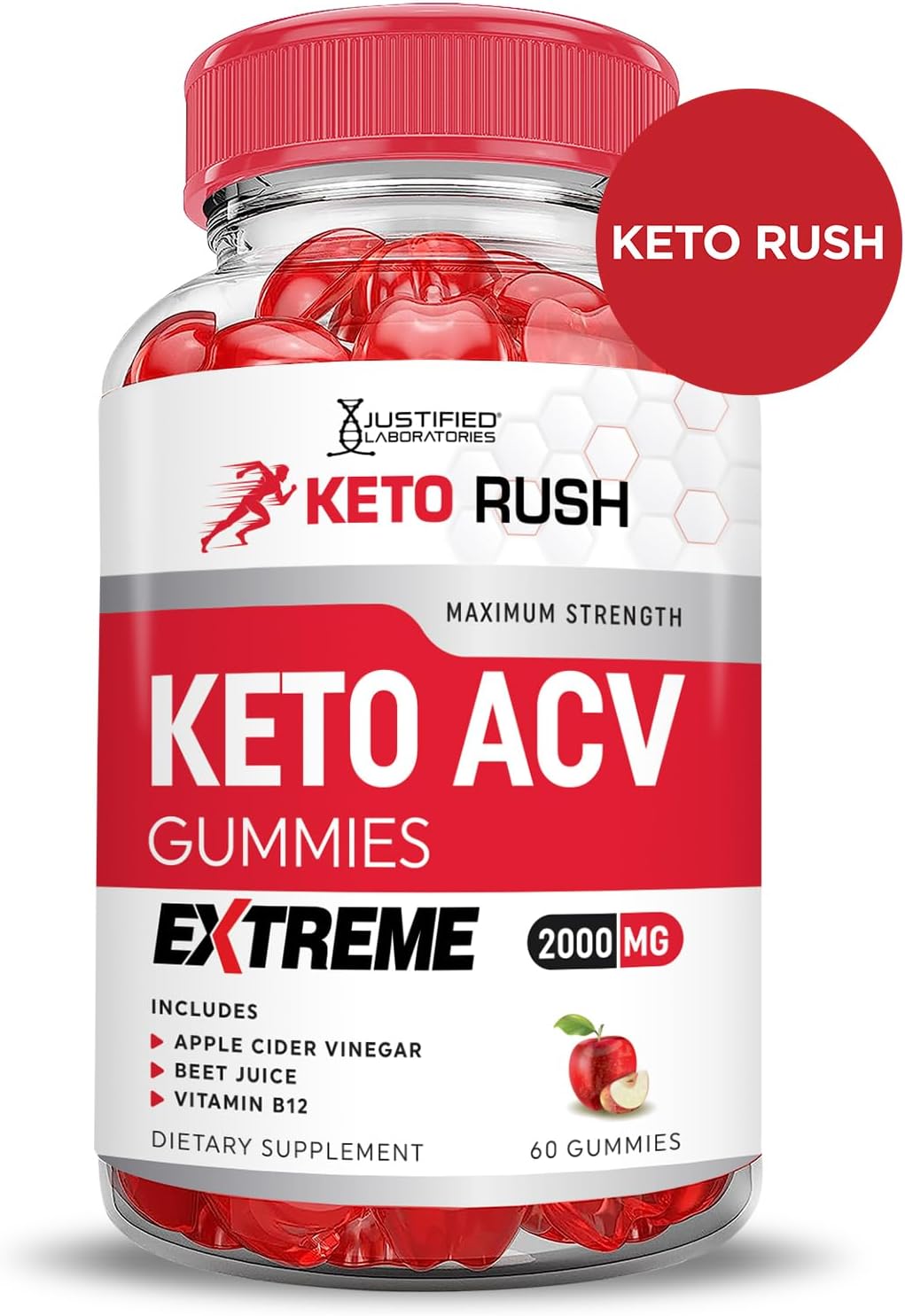 3 Pack Keto Rush Keto ACV Gummies - Extreme 2000MG Apple Cider Vinegar with Pomegranate & Beet Juice - B12 Vegan Non GMO - 180 Gummys