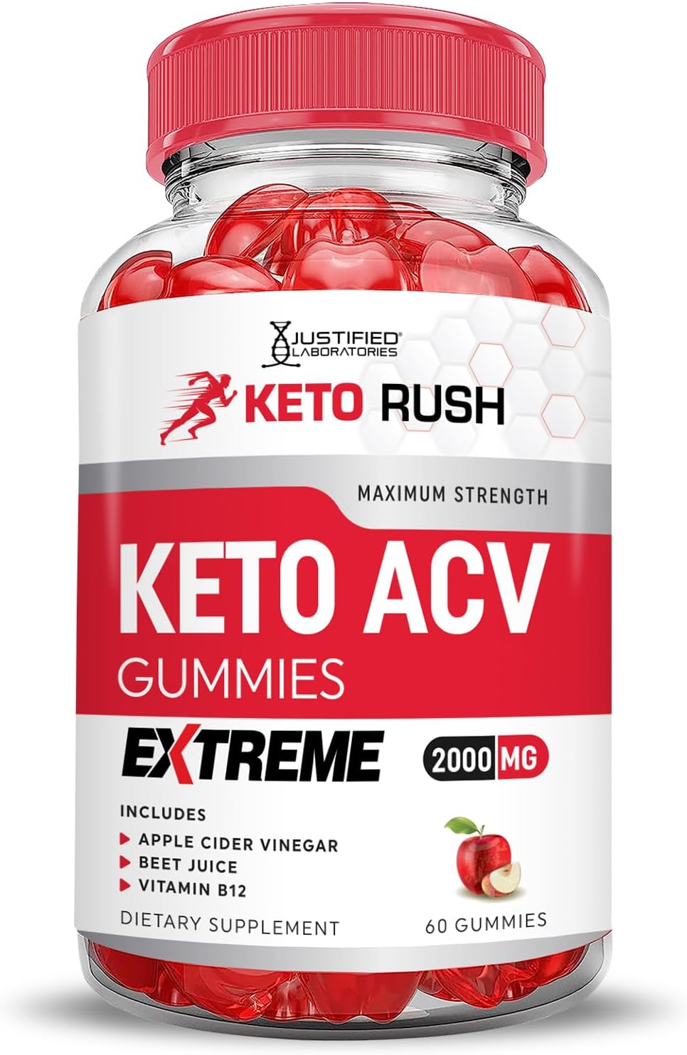3 Pack Keto Rush Keto ACV Gummies - Extreme 2000MG Apple Cider Vinegar with Pomegranate & Beet Juice - B12 Vegan Non GMO - 180 Gummys