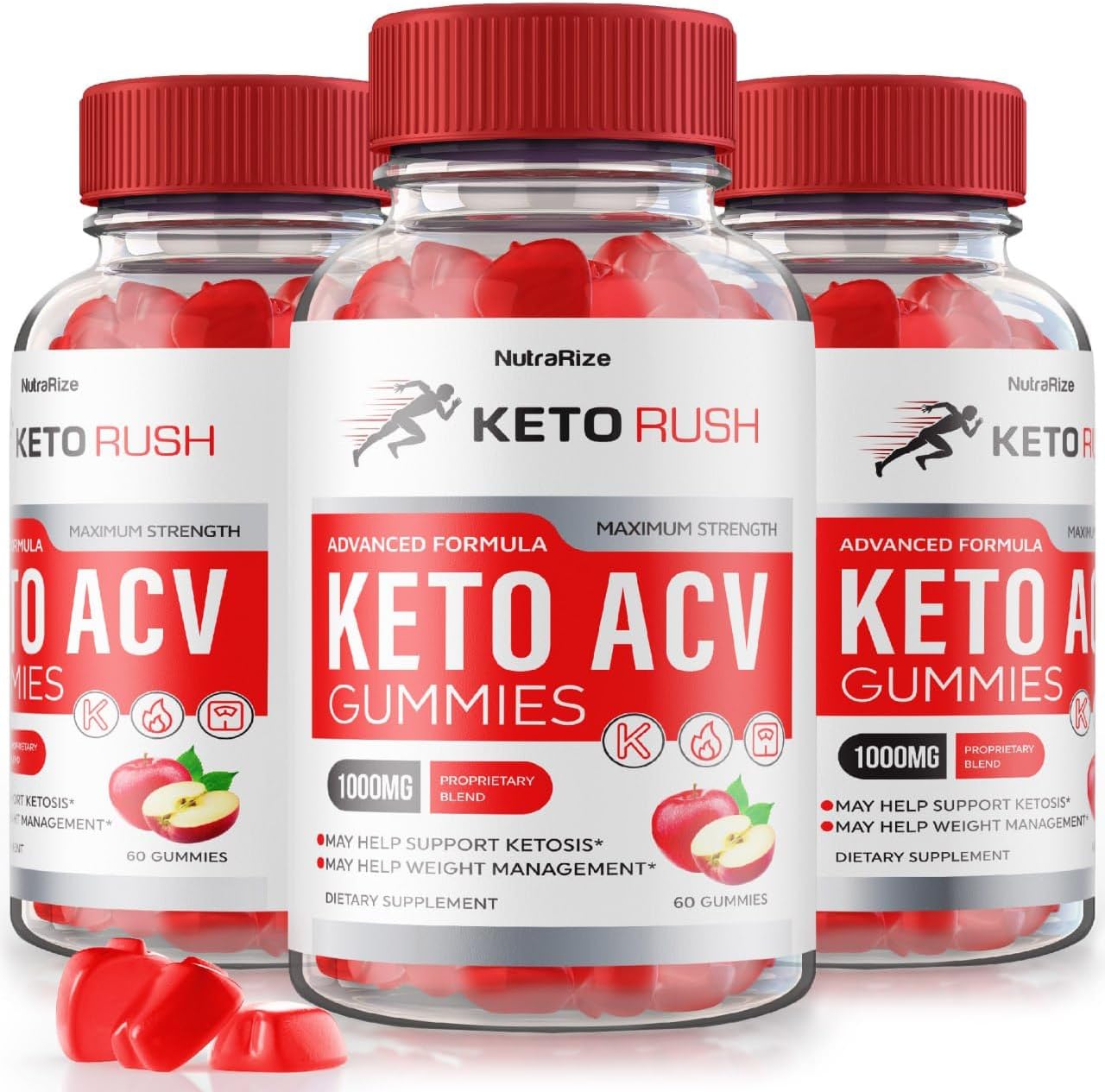 3 Pack Keto Rush Keto ACV Gummies for Slimming Formula Support - Maximum Strength Supplement - 180 Gummies
