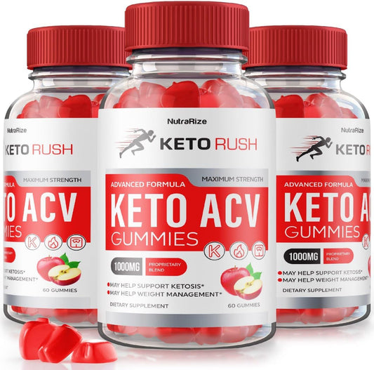 3 Pack Keto Rush Keto ACV Gummies for Slimming Formula Support - Maximum Strength Supplement - 180 Gummies