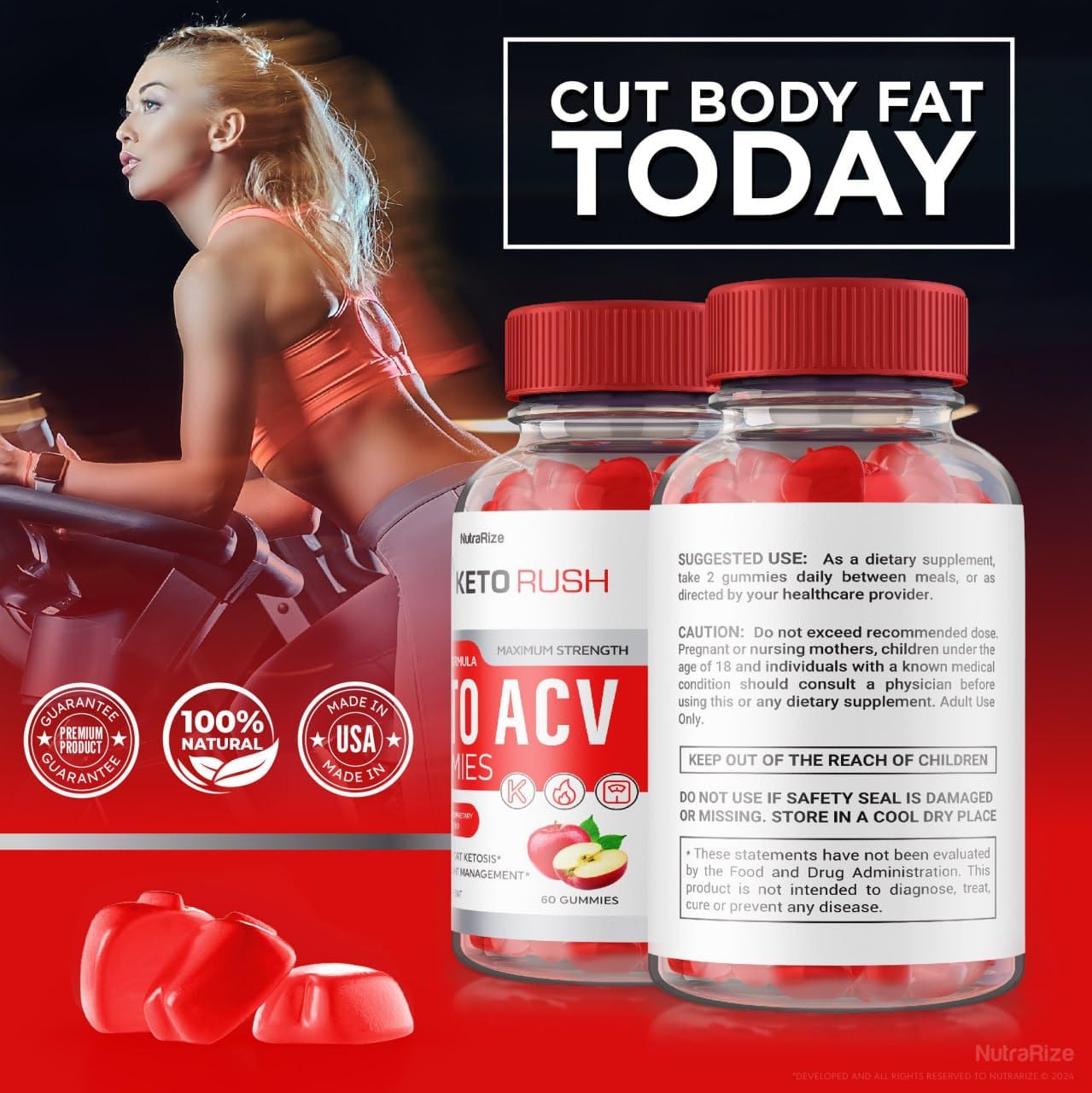 3 Pack Keto Rush Keto ACV Gummies for Slimming Formula Support - Maximum Strength Supplement - 180 Gummies