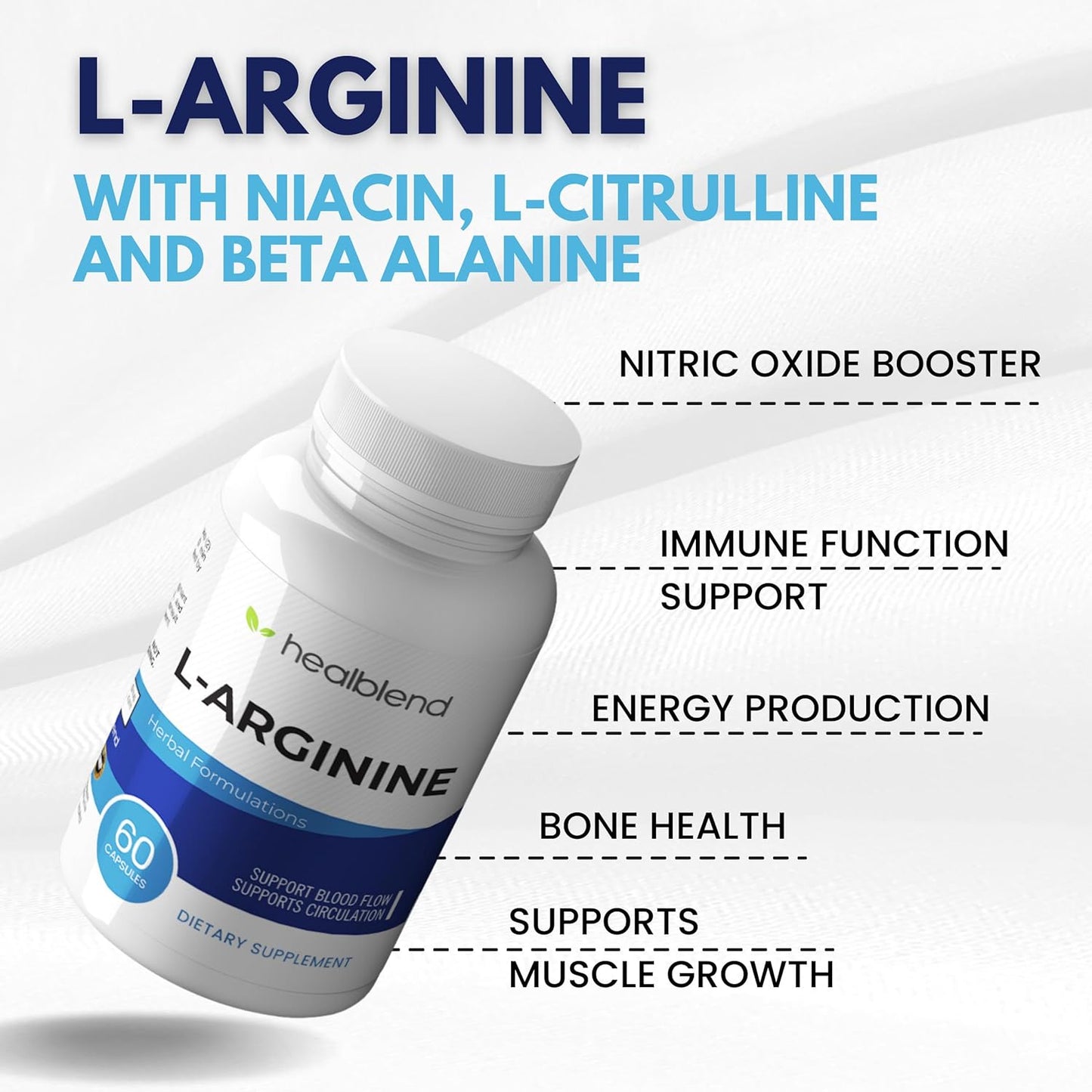 3-Pack L-Arginine Plus Supplement with Calcium, Niacin, L-Citrulline, and Beta Alanine - 180 Capsules