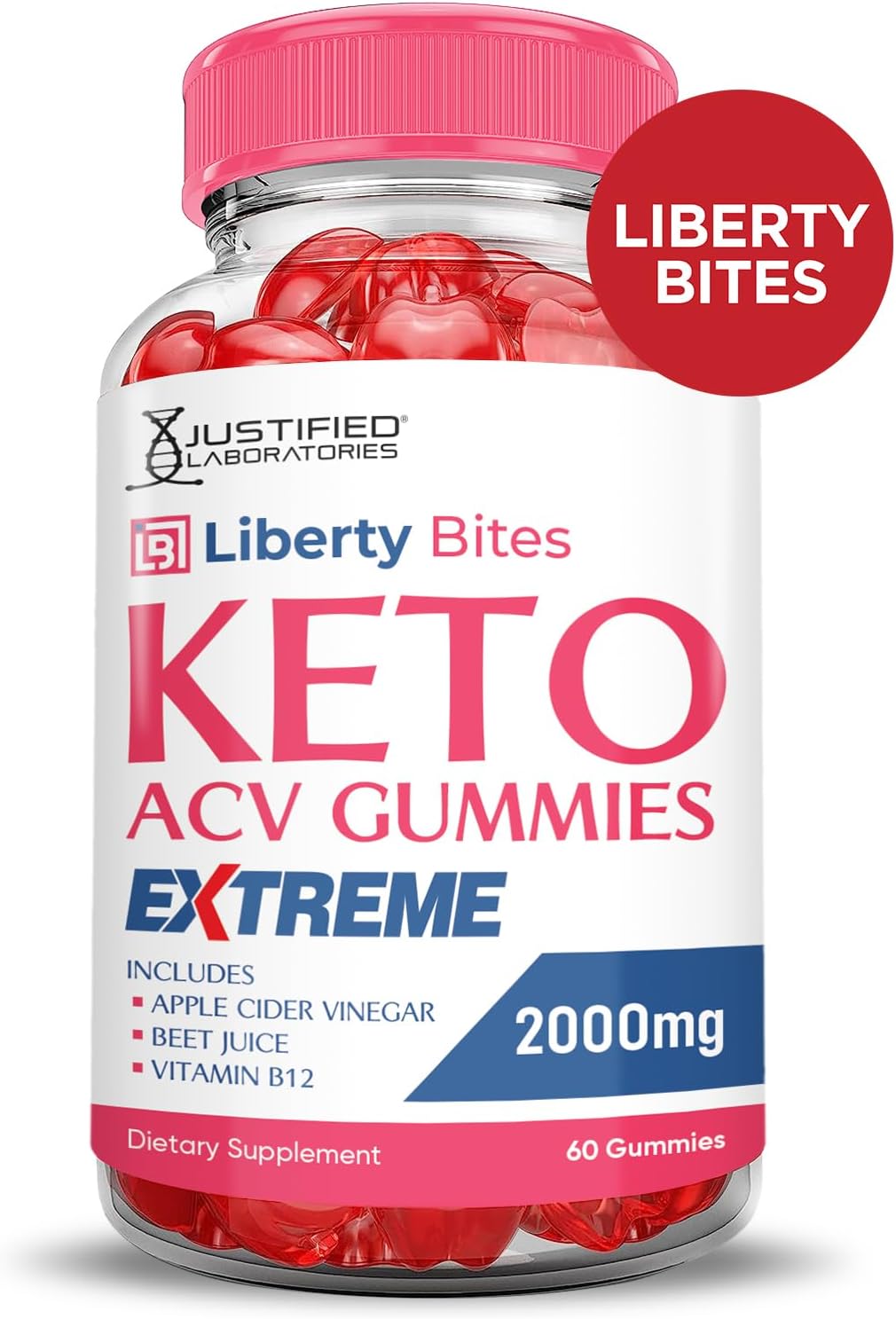 3 Pack Liberty Bites Keto ACV Gummies - 2000MG Extreme Strength - Vegan & Non-GMO - Apple Cider Vinegar with Pomegranate & Beet Juice Powder - B12 - 180 Gummies