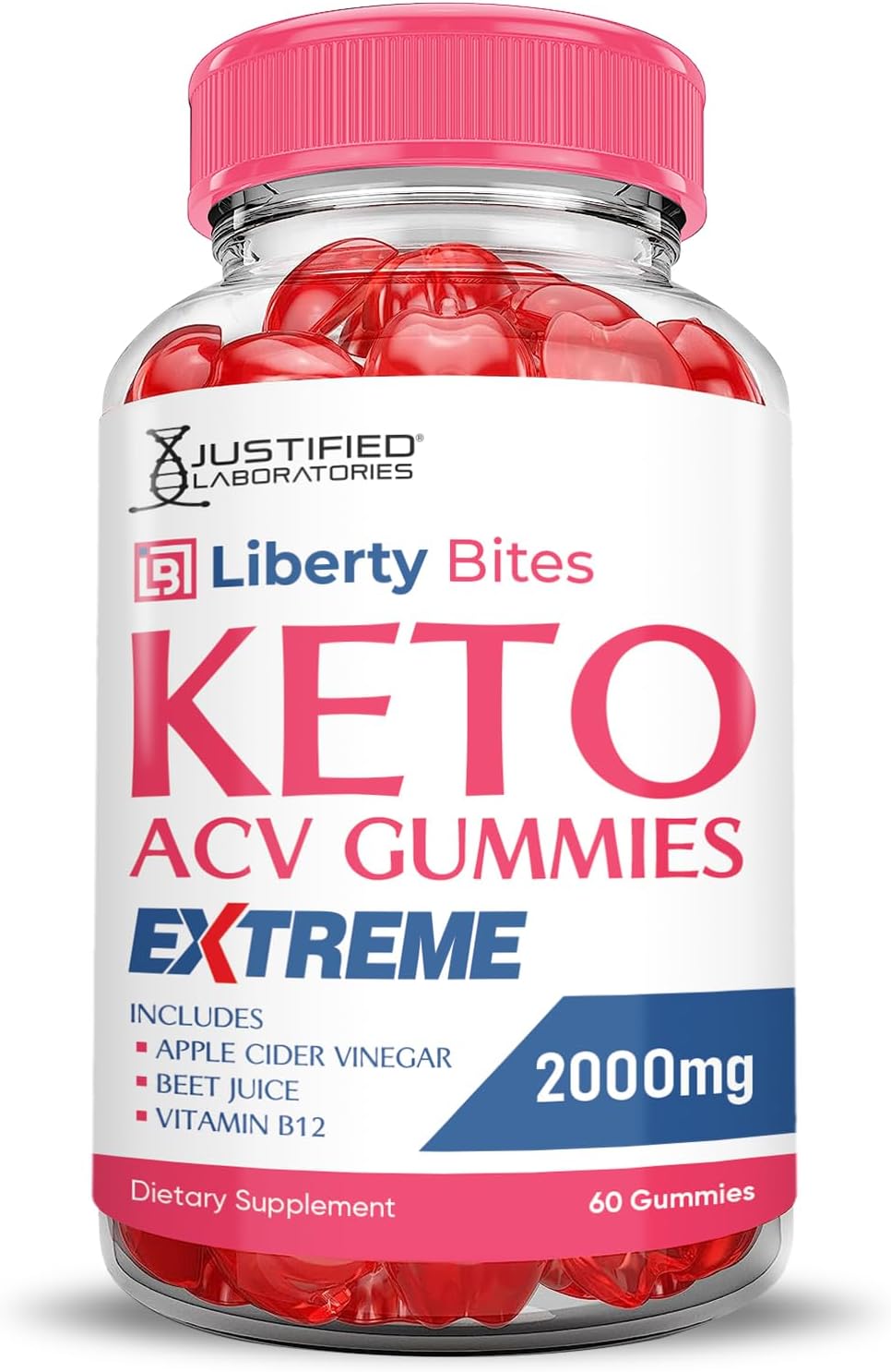 3 Pack Liberty Bites Keto ACV Gummies - 2000MG Extreme Strength - Vegan & Non-GMO - Apple Cider Vinegar with Pomegranate & Beet Juice Powder - B12 - 180 Gummies