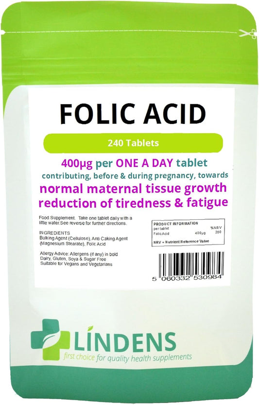 3-Pack Lindens Folic Acid Tablets, 720 Tablets, 400mcg - Daily One A Day Supplement (folacin, Vitamin B-9)