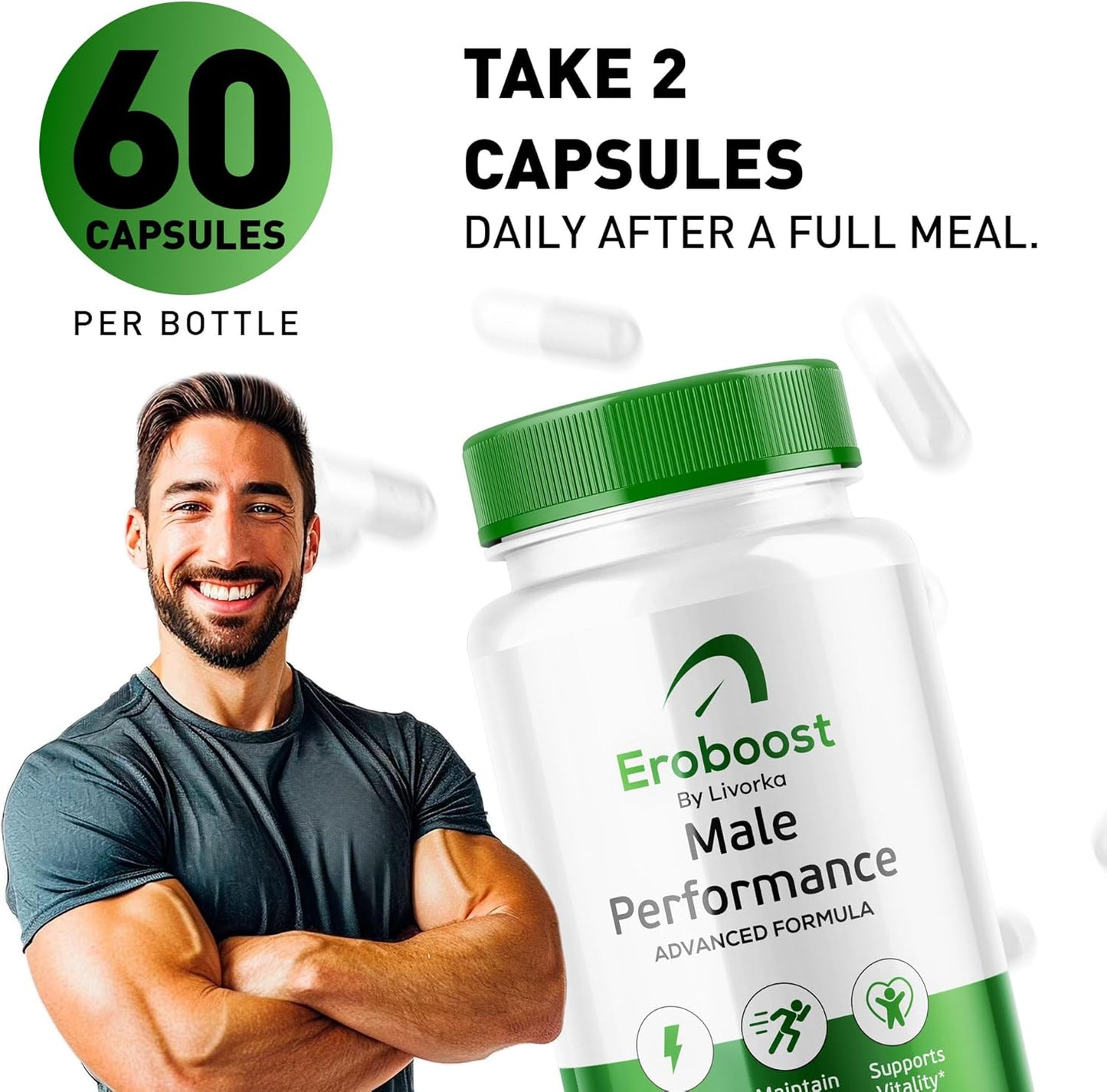 3 Pack LIVORKA EroBoost Supplement for Men - 180 Capsules for 3 Months - Official Ero Boost Pills, Advanced Formula