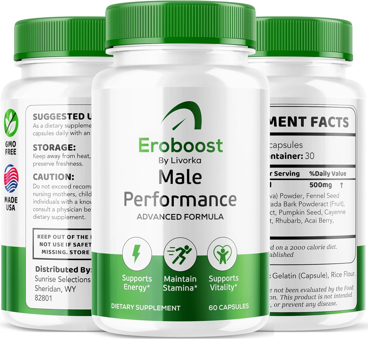 3 Pack LIVORKA EroBoost Supplement for Men - 180 Capsules for 3 Months - Official Ero Boost Pills, Advanced Formula