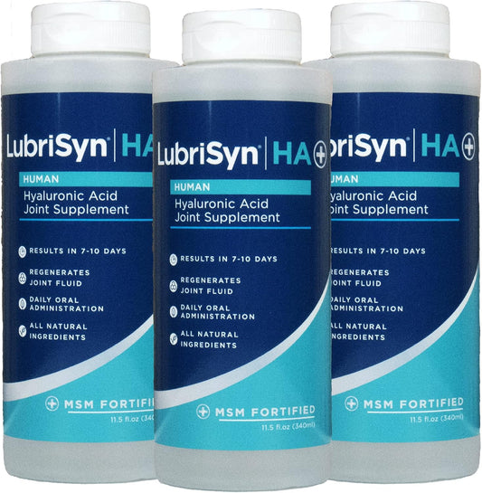 3-Pack Lubrisyn HA with MSM - Vegan Joint Relief Supplement - Made in USA - 90 Day Supply - Liquid Hyaluronic Acid Formula