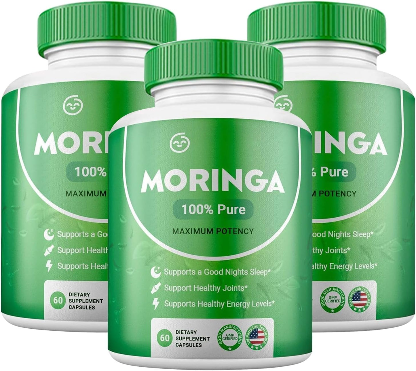 3-Pack Moringa Powder Capsules - Pure Green Antioxidant Superfood - Boosts Energy, Skin & Gut Health - Rich in Vitamins & Amino Acids