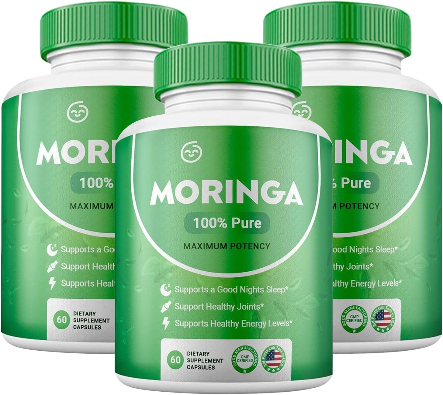 3-Pack Moringa Powder Capsules - Pure Green Antioxidant Superfood - Boosts Energy, Skin & Gut Health - Rich in Vitamins & Amino Acids