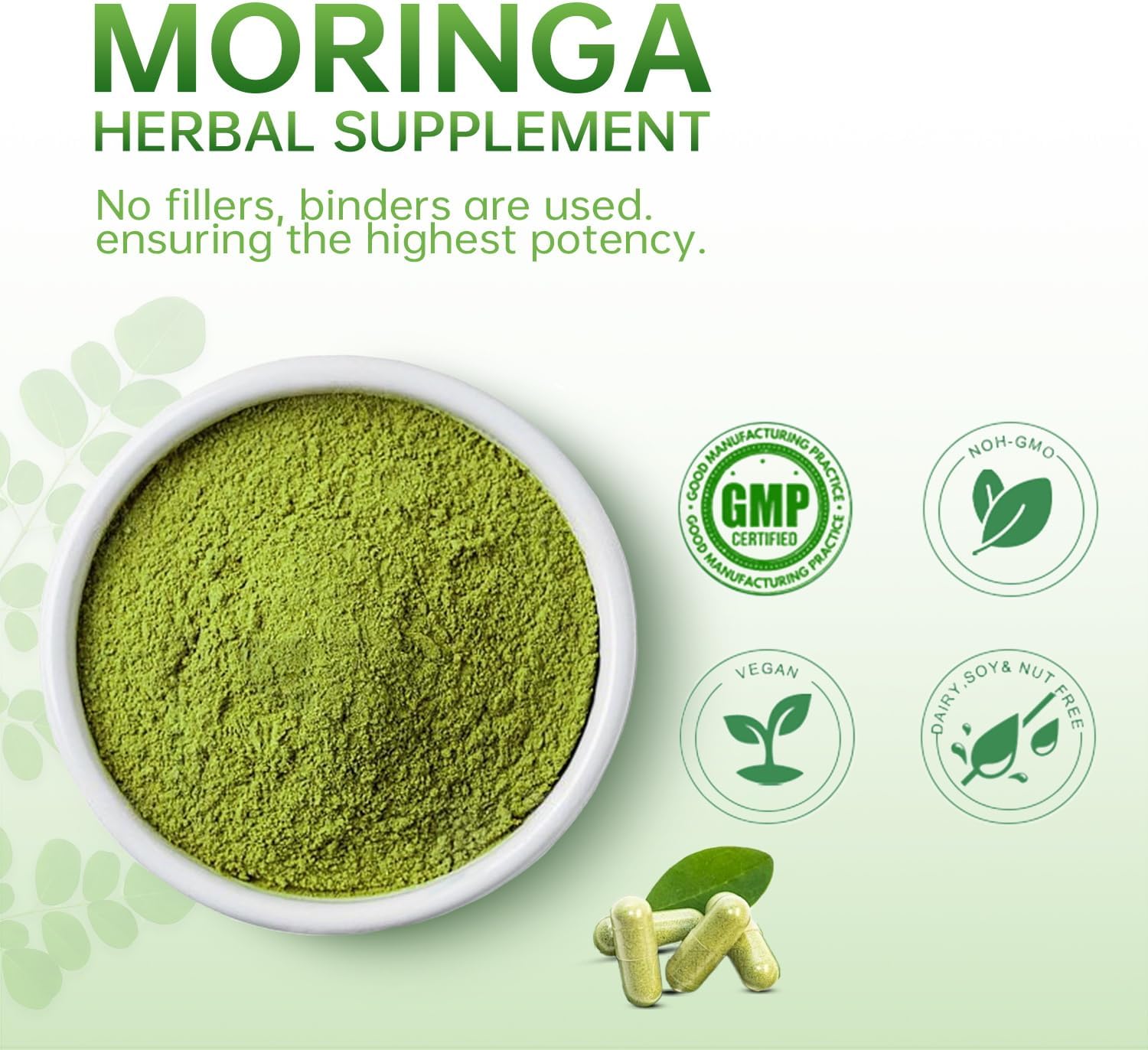 3-Pack Moringa Powder Capsules - Pure Green Antioxidant Superfood - Boosts Energy, Skin & Gut Health - Rich in Vitamins & Amino Acids