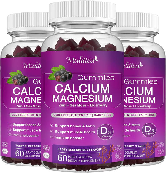 3 Pack Multivitamin Gummies with Calcium, Magnesium, Zinc, High Absorption Magnesium Glycinate, Potassium, Plant Calcium, Vitamin D3, Sea Moss - Bone, Muscle, Calm Mood, Sleep Support - Kids & Adults